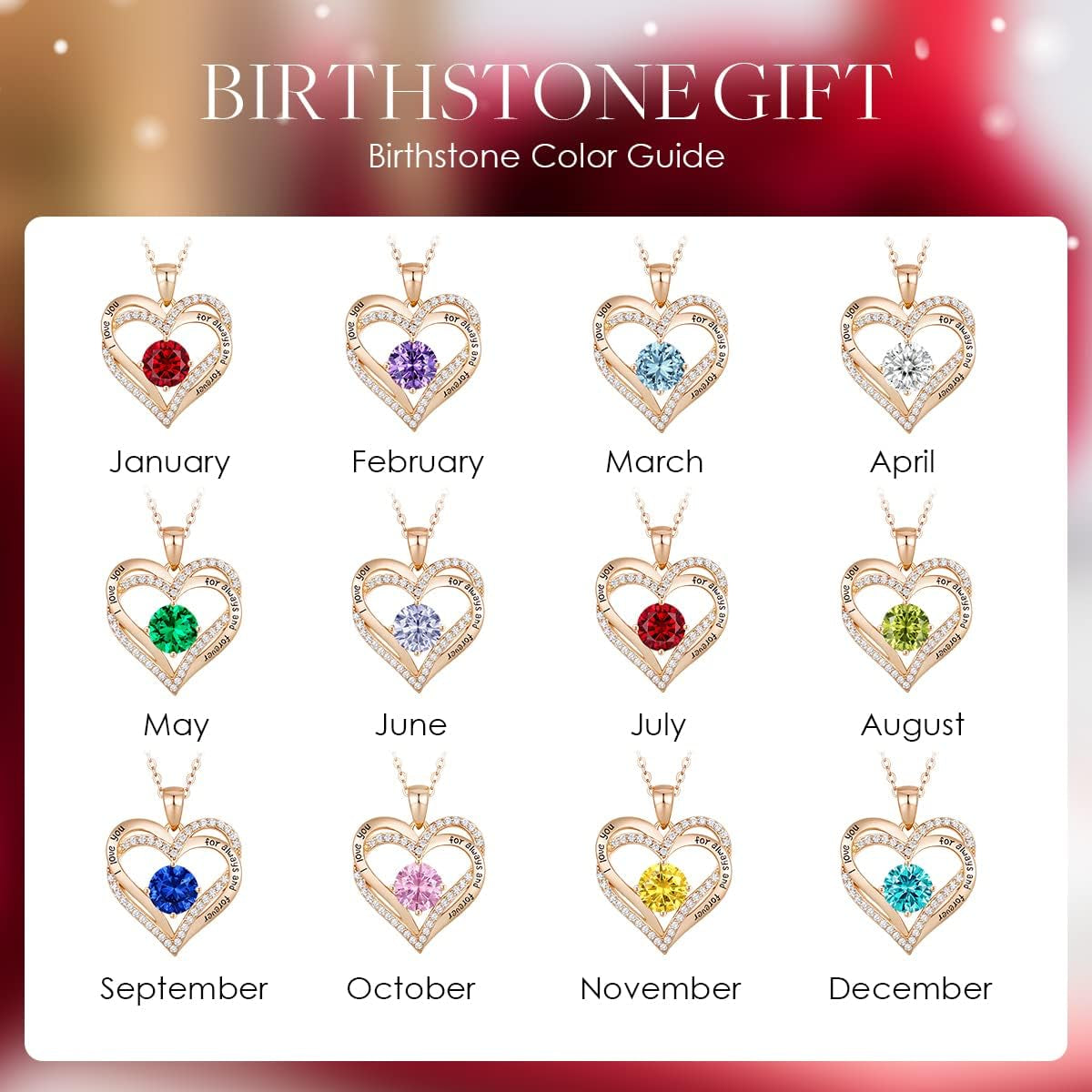 Forever Love Heart Necklaces for Women, Wedding Anniversary, Valentine'S,Birthday Mothers Christmas Day Gifts for Mom, Mother, Wife, S925 Silver Jewelry with Birthstone Pendant