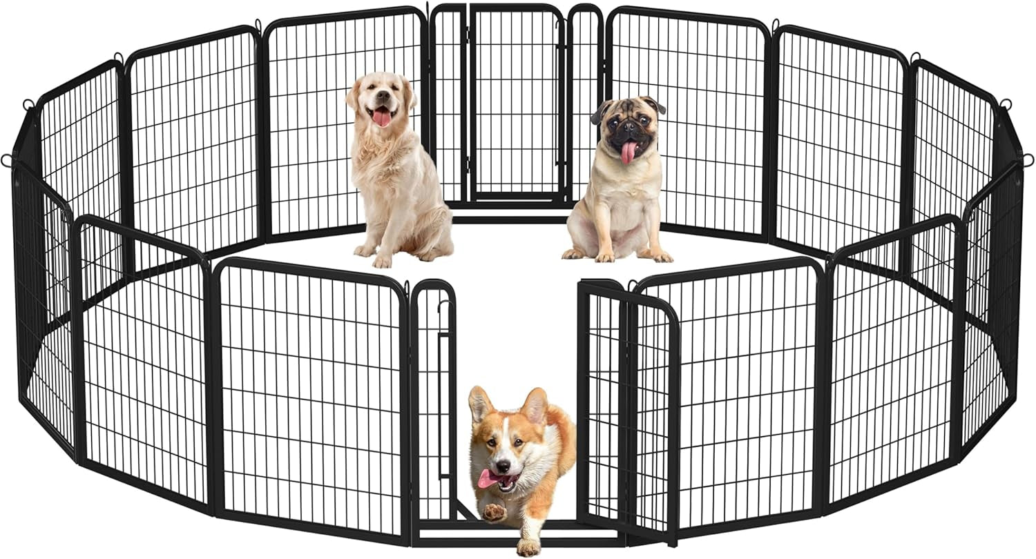Dog Playpen Outdoor, 32 Inch 16 Panels Dog Pen Indoor Heavy Duty Puppy Exercise Pen Metal Pet Fence for RV Camping/Yard/Garden