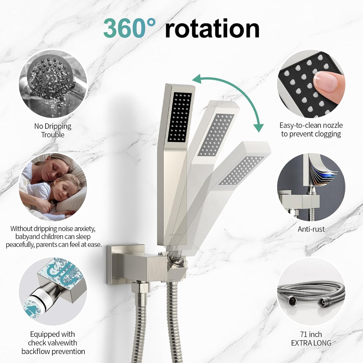 12 Inches Bathroom Luxury Rain Mixer Shower Combo Set Wall Mounted Rainfall Shower Head System Brushed Nickel Finish Shower Faucet Rough-In
