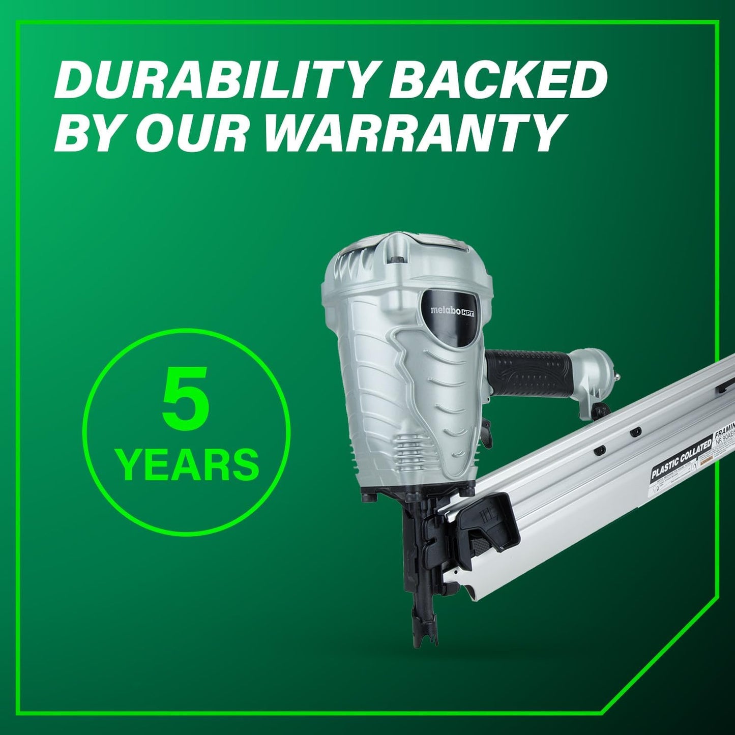 Metabo HPT Framing Nailer, Pro-Preferred Power Nailer for Flooring, Roof Decking, and More, Lightweight 7.5 Lbs Framing Tool for 21° 2" to 3-1/2" Plastic Collated Nails, NR90AES1