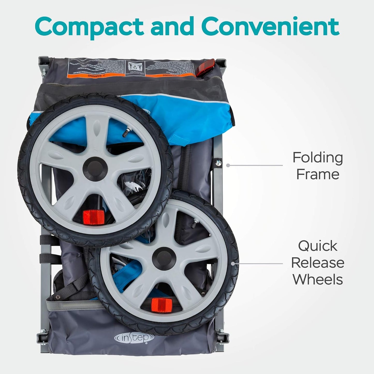 Sync Single Seat Bike Child Trailer, Max Weight 40 Lbs., 5-Point Harness, Folding Frame, Quick Release Wheels, Easy Storage, Bug Screen & Weather Shield, Blue