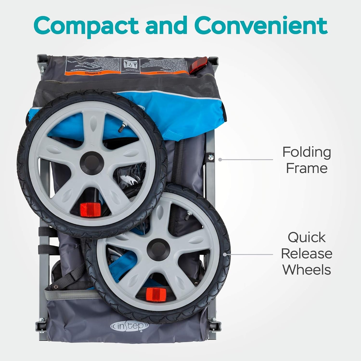Sync Single Seat Bike Child Trailer, Max Weight 40 Lbs., 5-Point Harness, Folding Frame, Quick Release Wheels, Easy Storage, Bug Screen & Weather Shield, Blue