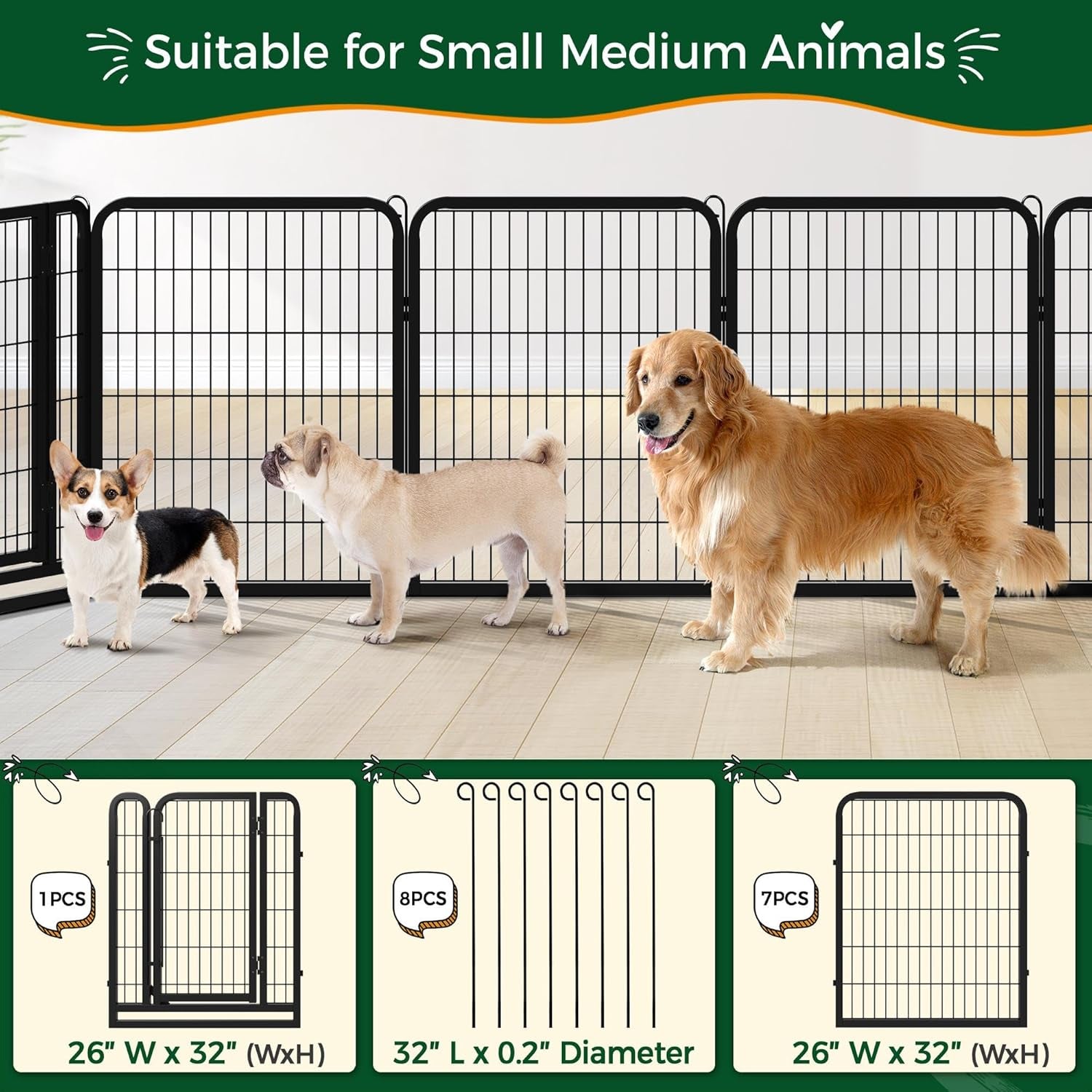 Dog Playpen Outdoor, 32 Inch 16 Panels Dog Pen Indoor Heavy Duty Puppy Exercise Pen Metal Pet Fence for RV Camping/Yard/Garden