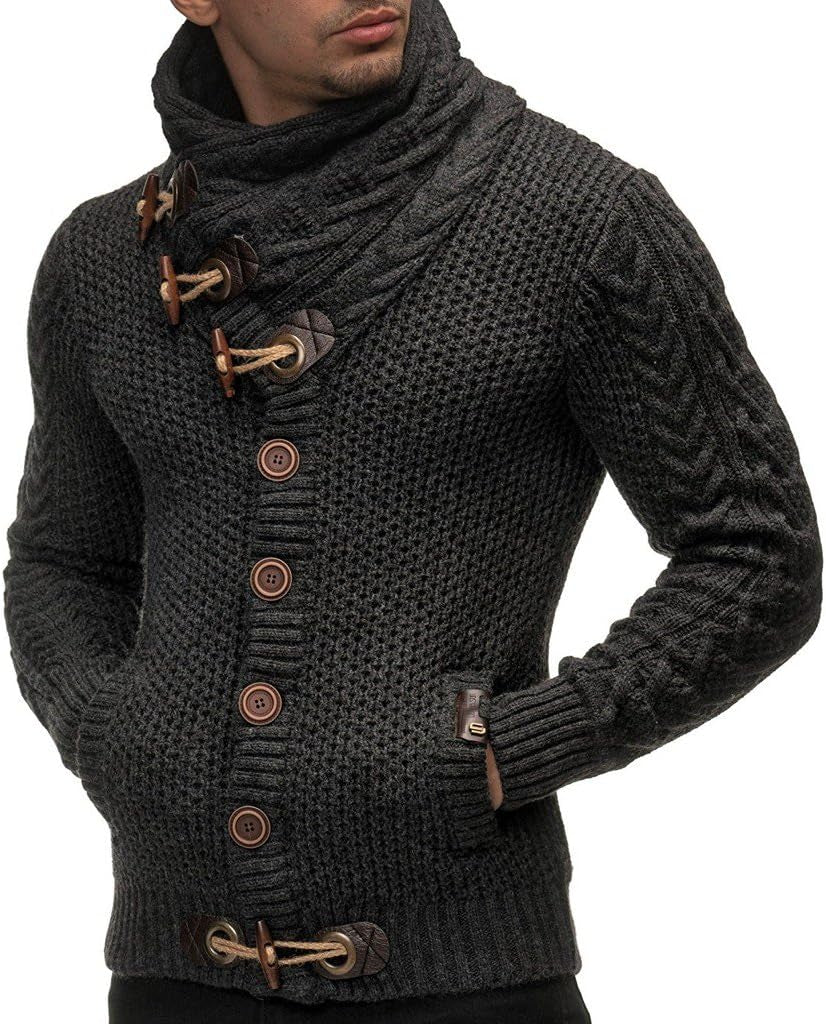 Men’S Heavy Knit Cardigan with Shawl Collar and Toggle Buttons – Winter Sweater Jacket