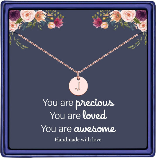 Graduation Gifts for Women Her - 14K Gold Plated/14K Rose Gold Plated/S925 Sterling Silver Disc Initial Necklaces for Girls Jewelry Birthday Gift Graduation Gifts for Kids Girl Teens Women