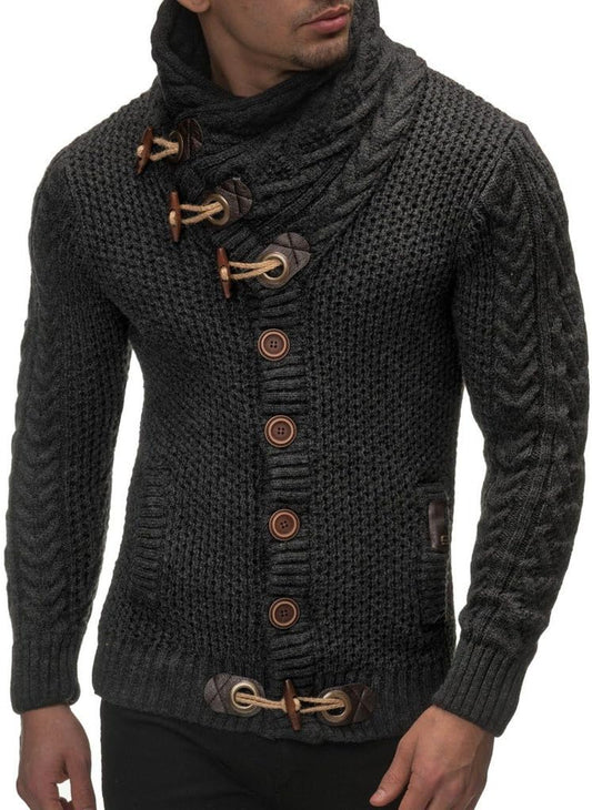 Men’S Heavy Knit Cardigan with Shawl Collar and Toggle Buttons – Winter Sweater Jacket