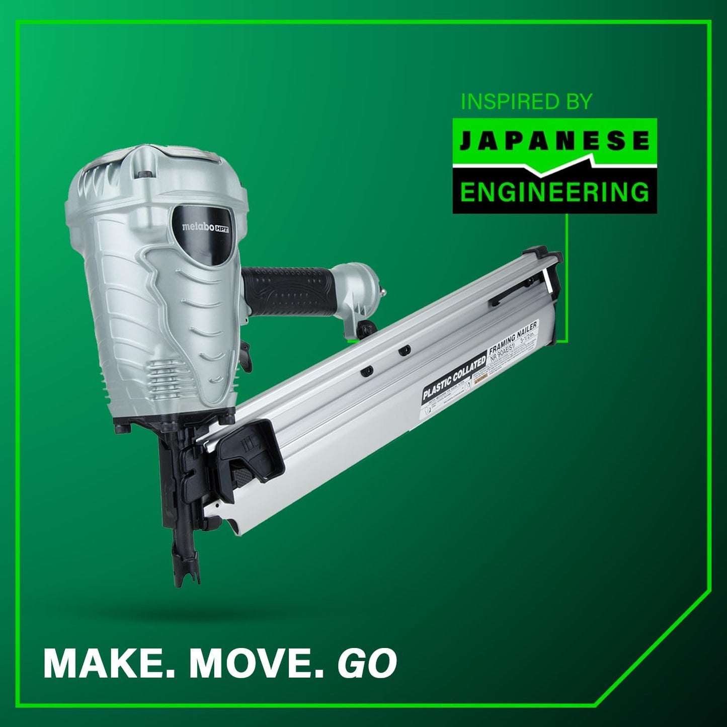 Metabo HPT Framing Nailer, Pro-Preferred Power Nailer for Flooring, Roof Decking, and More, Lightweight 7.5 Lbs Framing Tool for 21° 2" to 3-1/2" Plastic Collated Nails, NR90AES1