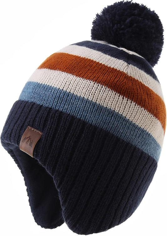 Boys Winter Hat Earflap Knitted Beanie for Kids Warm Fleece Lined Thicken Hat for Baby