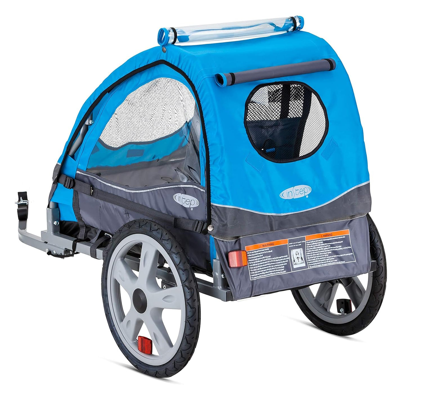 Sync Single Seat Bike Child Trailer, Max Weight 40 Lbs., 5-Point Harness, Folding Frame, Quick Release Wheels, Easy Storage, Bug Screen & Weather Shield, Blue