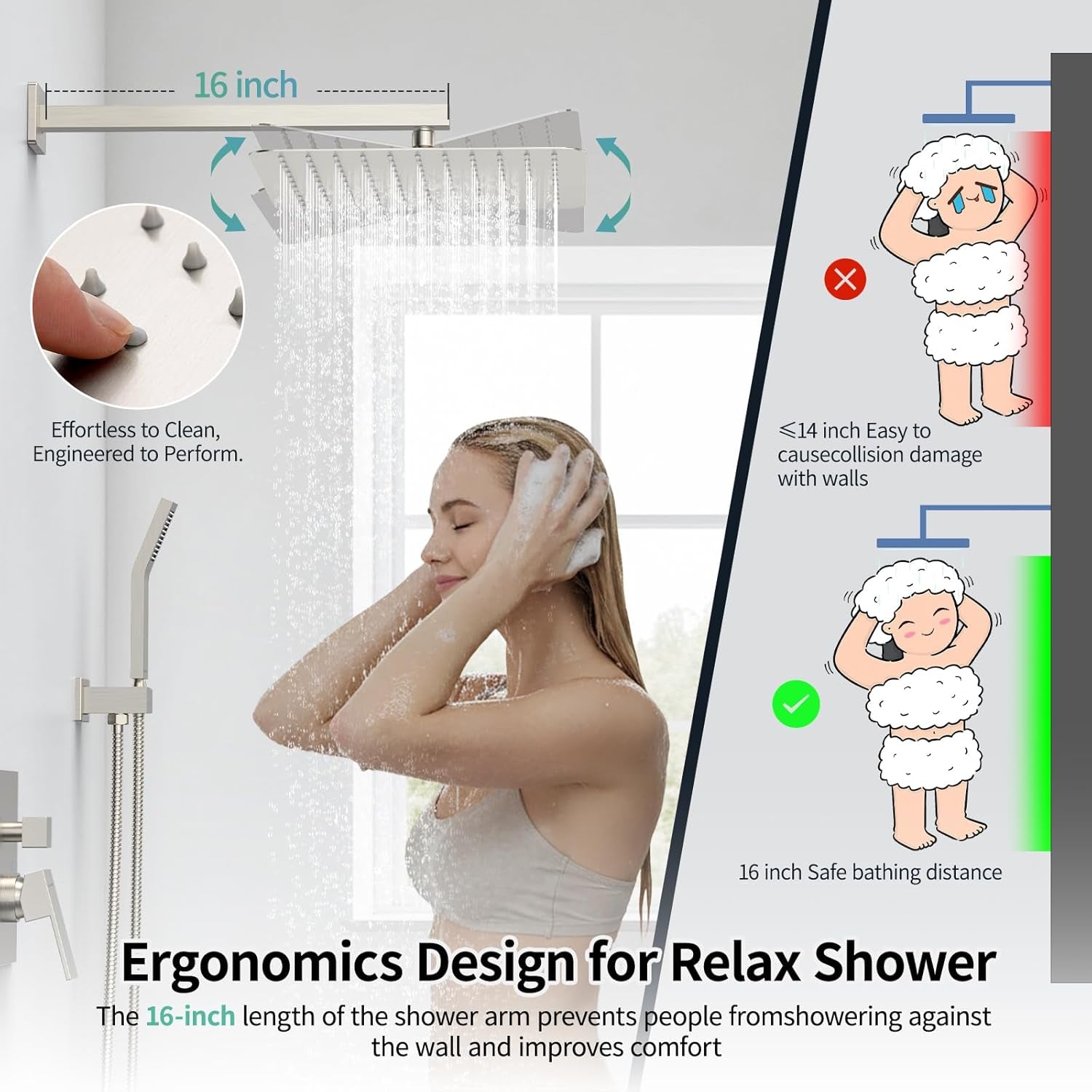 12 Inches Bathroom Luxury Rain Mixer Shower Combo Set Wall Mounted Rainfall Shower Head System Brushed Nickel Finish Shower Faucet Rough-In